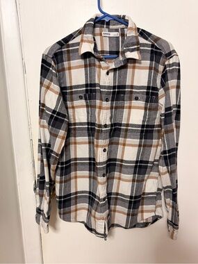 Sonoma Plaid Button-Down Shirt - White, Black & Brown